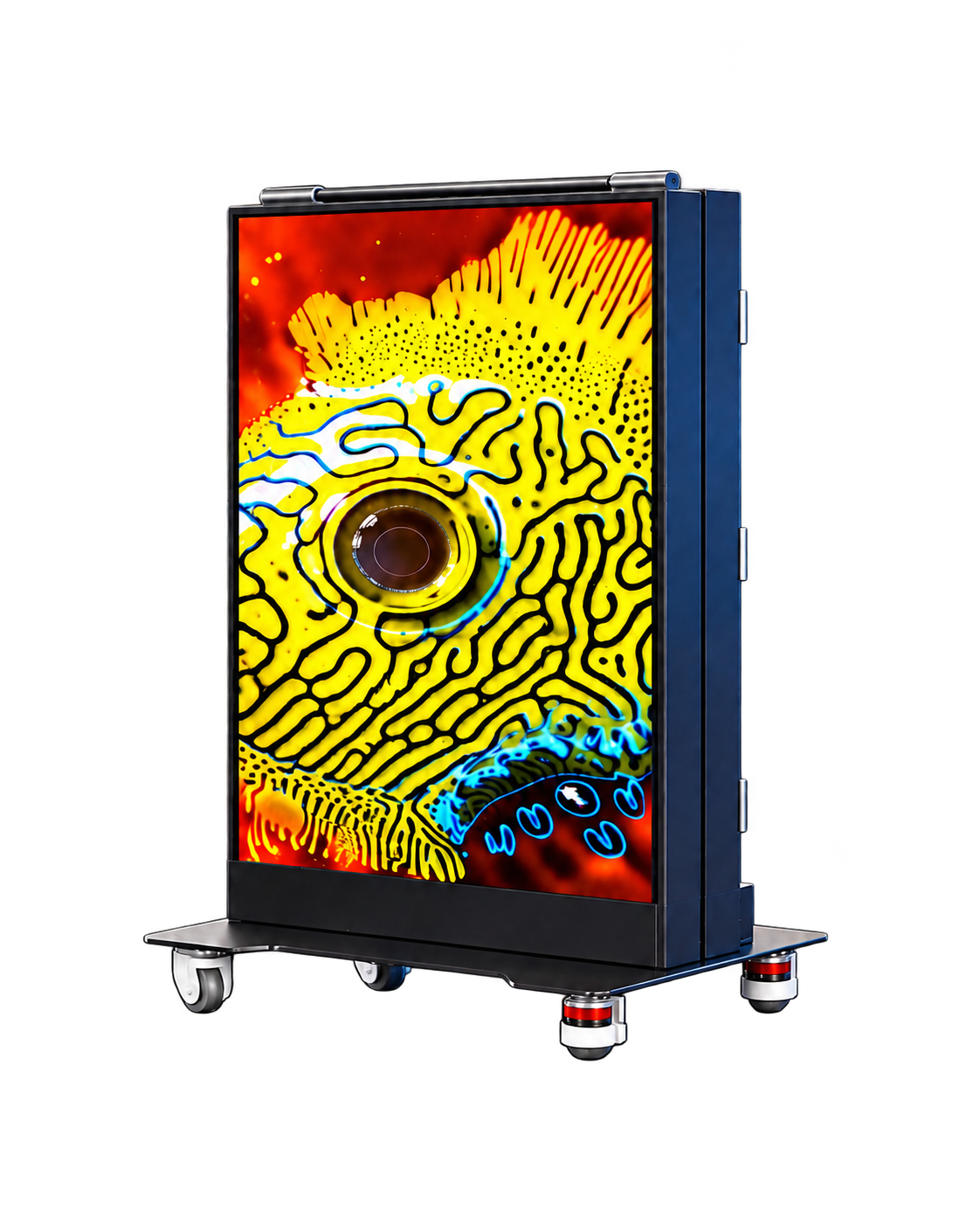 Illustration of a fully closed half-height X-POSTER FOLD, with its front LED face powered on