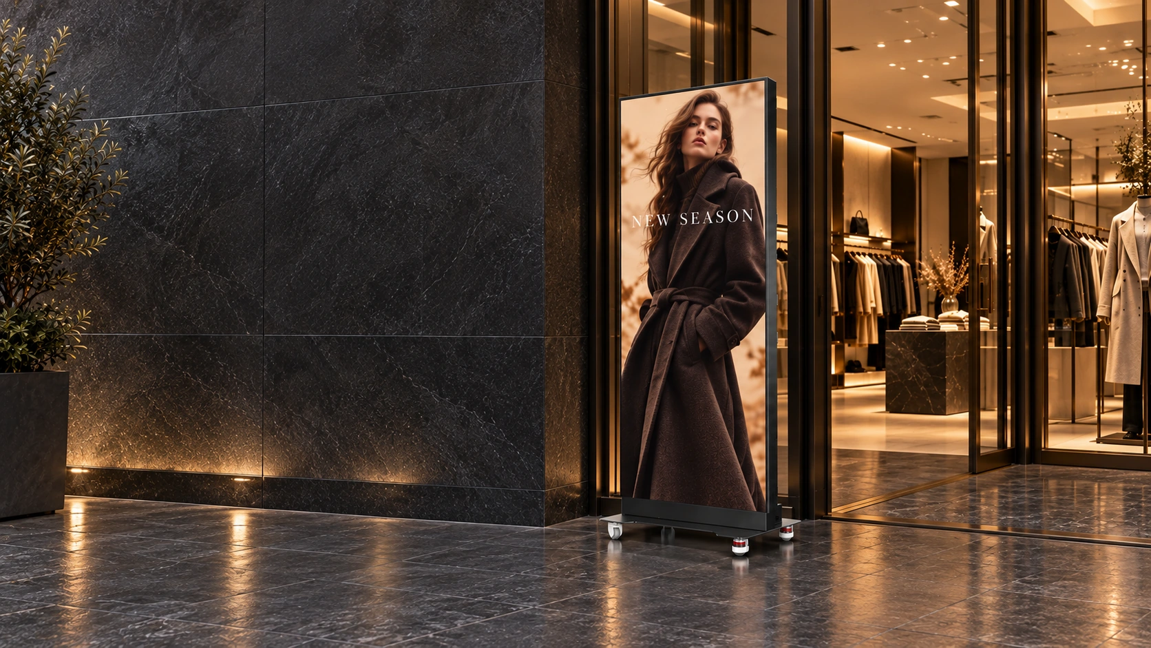 X-POSTER presenting a fashion campaign at a retail entrance