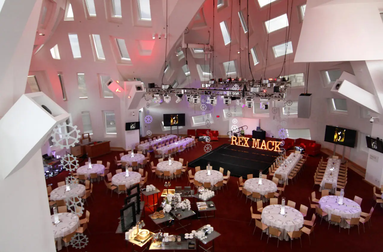 Rex Mack event at modern venue with gear decor for event production in Las Vegas
