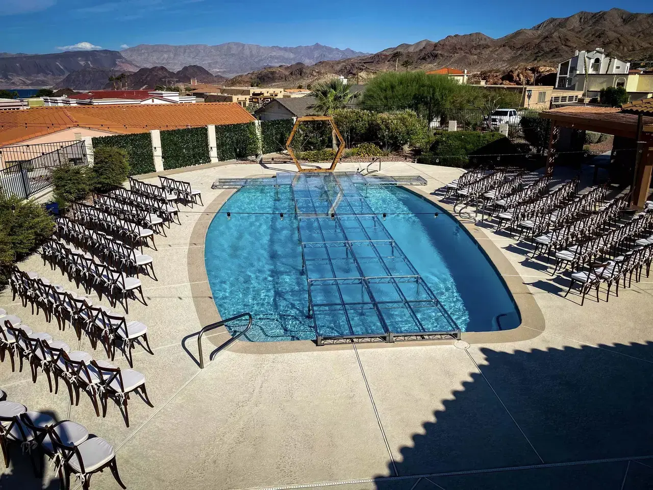 Pool Stage Over Water Installation Event Production Las Vegas