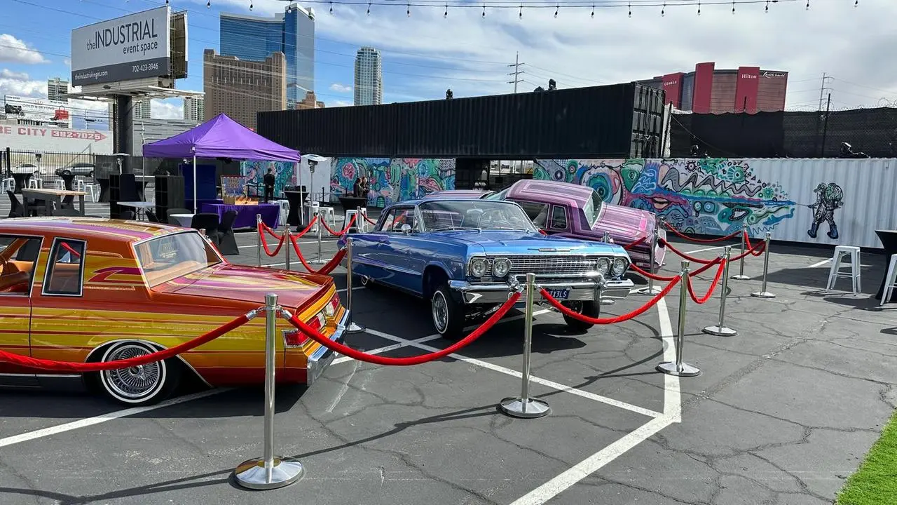 Red Velvet Rope Stanchions Chrome Lowrider Car Show Event Production Las Vegas